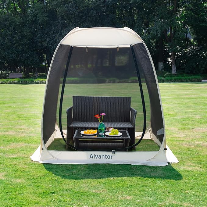 Alvantor Screen House Gazebo, 6-10-15 Person Pop Up Igloo Screened Canopy Tent with Mosquito Netting Sides, Instant UV Resistant Sun Shelter for Garden, Patio, Backyard