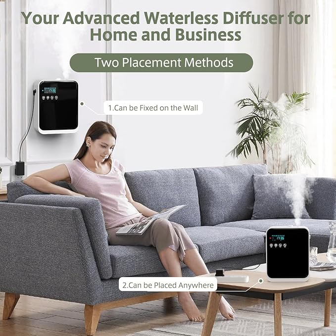 Waterless Essential Oil Diffuser for Home and Commercial Use, Up to 1500 sq.ft. 240ml Aromatherapy Scent Diffuser for Large Rooms, Smart Scent Air Machine Premium Humidifier Aroma Diffuser