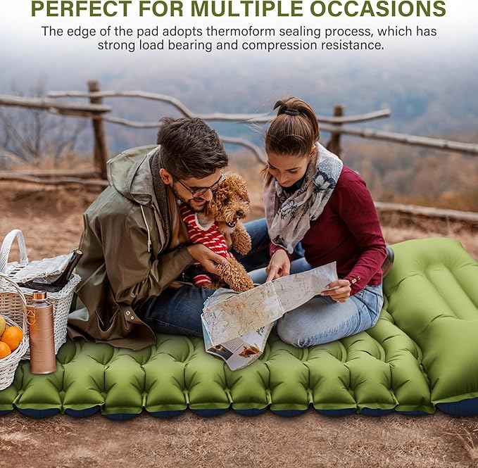 Yuzonc Camping Sleeping Pad, Ultralight Camping Mat with Pillow Built-in Foot Pump Inflatable Sleeping Pads Compact for Camping Backpacking Hiking Traveling Tent