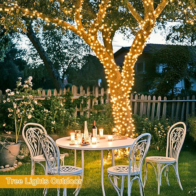 JMEXSUSS 800 LED Christmas Lights Outdoor Indoor String Lights with 8 Modes Warm White Plug in for Patio Garden Tree Wedding Party Yard Spring Decoration