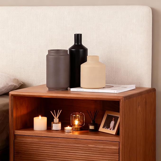 Modern 3 Piece Ceramic Vase Set - Minimalist Home Decor Vases for Living Room, Bedroom, or Entryway - Modern Neutral Table Decor for Flowers or Greenery, Shelf and Mantel Accent