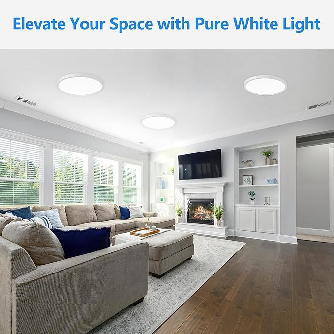 6-Pack of 12 Inch LED Flush Mount Ceiling Lights, 2640LM 24W Dimmable & 5CCT Adjustable, Ultra Slim Flat Lighting Fixture for Low Ceilings, Bedroom, Hallway, Basement, Apartment, White