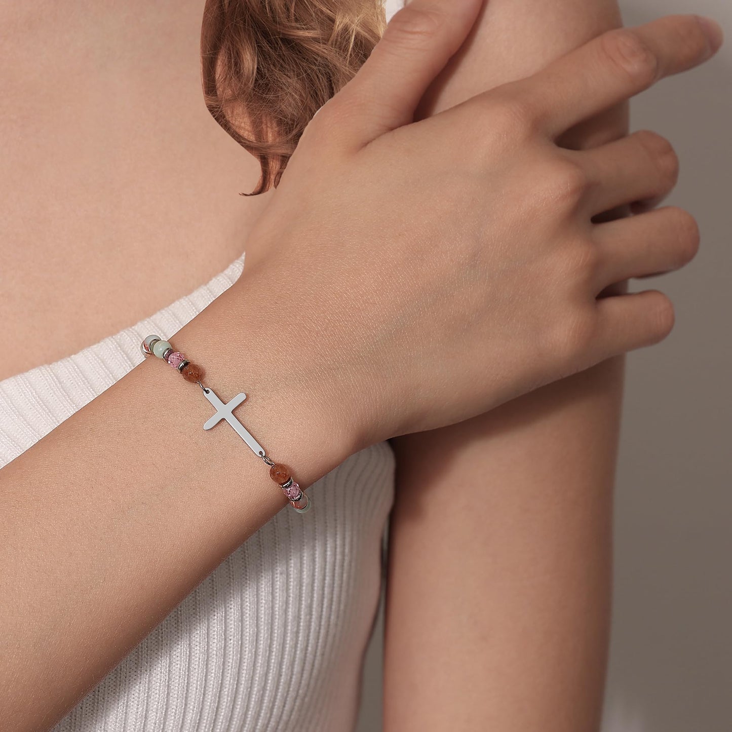 AryaHozel Sister Gifts, Cross Bracelet, Christian Bracelets for Women, Sister Birthday Gifts, Sisters Baptism Religious Jewelry Christmas Stocking Stuffers for Women Teens Teenager Little Big Sis