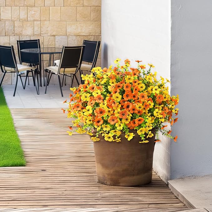 Artificial Flowers Faux Plants Outdoor Fake Flowers Spring Decor,12 Bundles Realistic Plastic Plant Colorful Daisy UV Resistant for Porch Patio Home Yard Garden Window Box Pot Planters