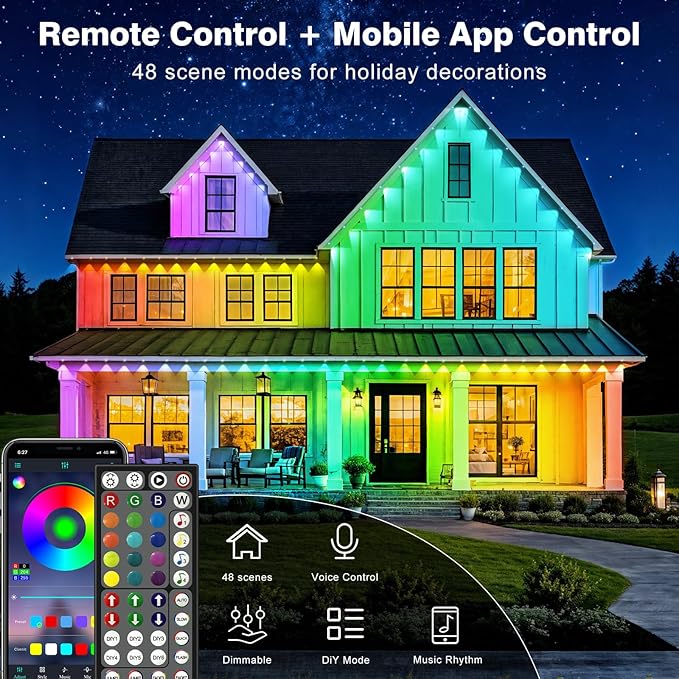 LITSOUL 300FT Permanent Outdoor Lights for House Waterproof, Smart RGB Eave LED Lighting with 16 Million Colors, IP67 Outdoor Strip Lights for Christmas Halloween Holiday Daily Decorations (90m/300ft)