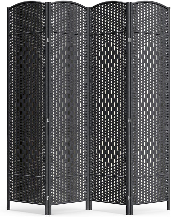 4 Panel Room Divider,6Ft Folding Privacy Screen,Tall - Extra Wide Foldable Panel Partition Wall Divider with Diamond Double-Weaved Hand-Woven Design Room Screen Divider