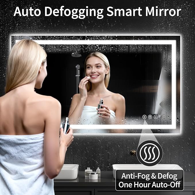 LED Bathroom Mirrors 32"x48" Bathroom Mirror with Lights for Wall, Backlit + Front Lit, 3 Colors, Anti-Fog, Dimmable Brightness for Vanity,Bathroom, Entryway, Living Room