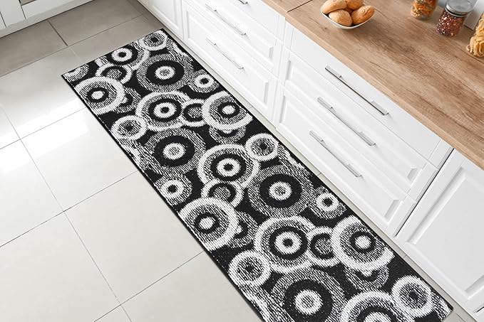 Custom Length Cut to Size Modern Farmhouse Carpet Runner Rug for Hallways, Non Slip Rubber Backed, 31 inch Wide X Customized Length, Geo Black, 31 inch X 15 feet
