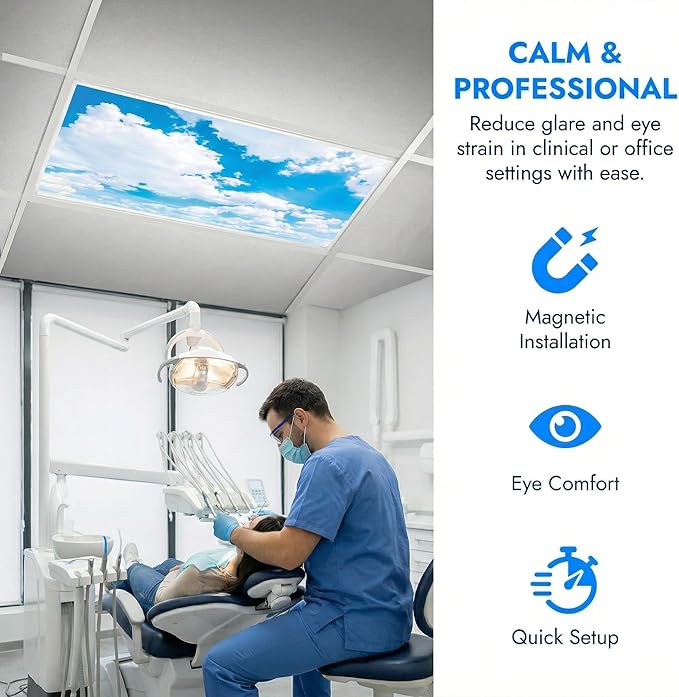 Fluorescent Light Covers for Ceiling Lights -Magnetic Cloud Cover for Fluorescent Or LED Fixture 2ft x 4ft Classroom,Home,Office Decoration Filters Overhead Lighting-Cloud White-Cloud white