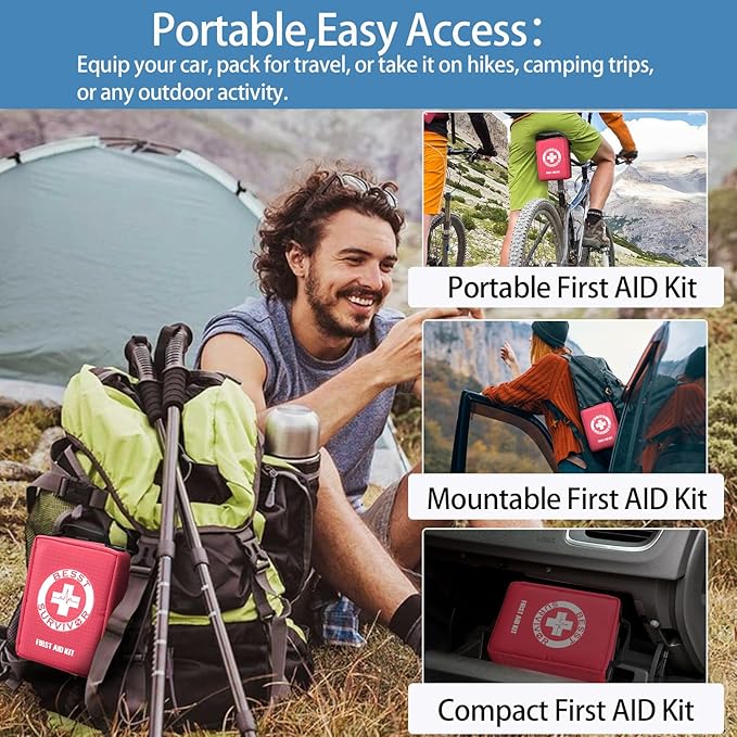 Premium First Aid Kit with Labelled Compartments, Molle System Trauma Kits for Car, Home, Hiking, School, Professional Medical Kits for Outdoor Emergencies & Home Medical Supplies -221 Pieces Set