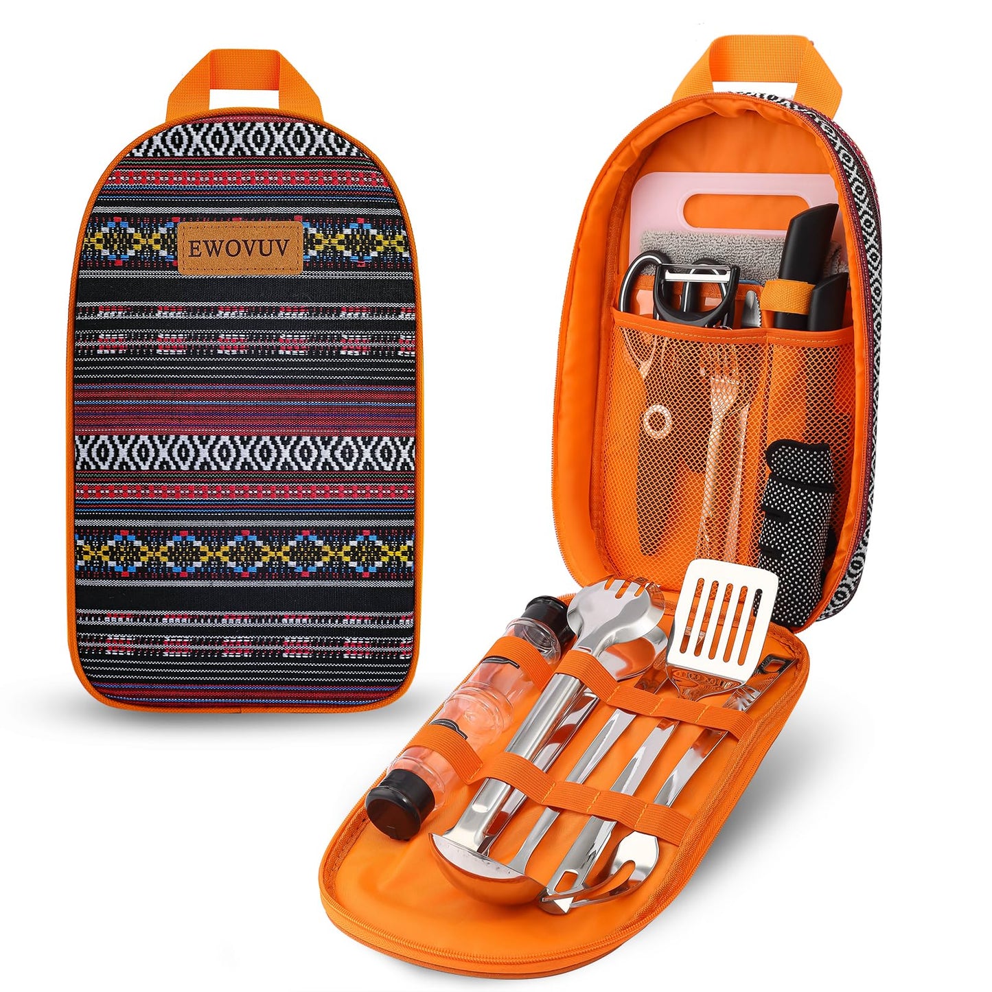 Camping Cooking Utensils Set- Camping Essentials Cookware Accessories Gear Must Haves Camper Tent Camp Kitchen Rv Gadgets Outdoor Stove Portable Picnic Gifts for Women BBQ Stuff (National Style)