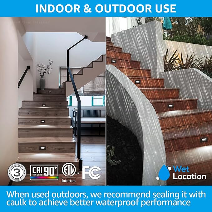 LEONLITE 5CCT 120V LED Step Lights, 3.5W 150LM 5%-100% Dimmable Horizontal Stair Lights Indoor Outdoor Wet Location, CRI90+ & ETL, 2700K/3000K/3500K/4000K/5000K, Aluminum, Oil Rubbed Bronze, Pack of 3