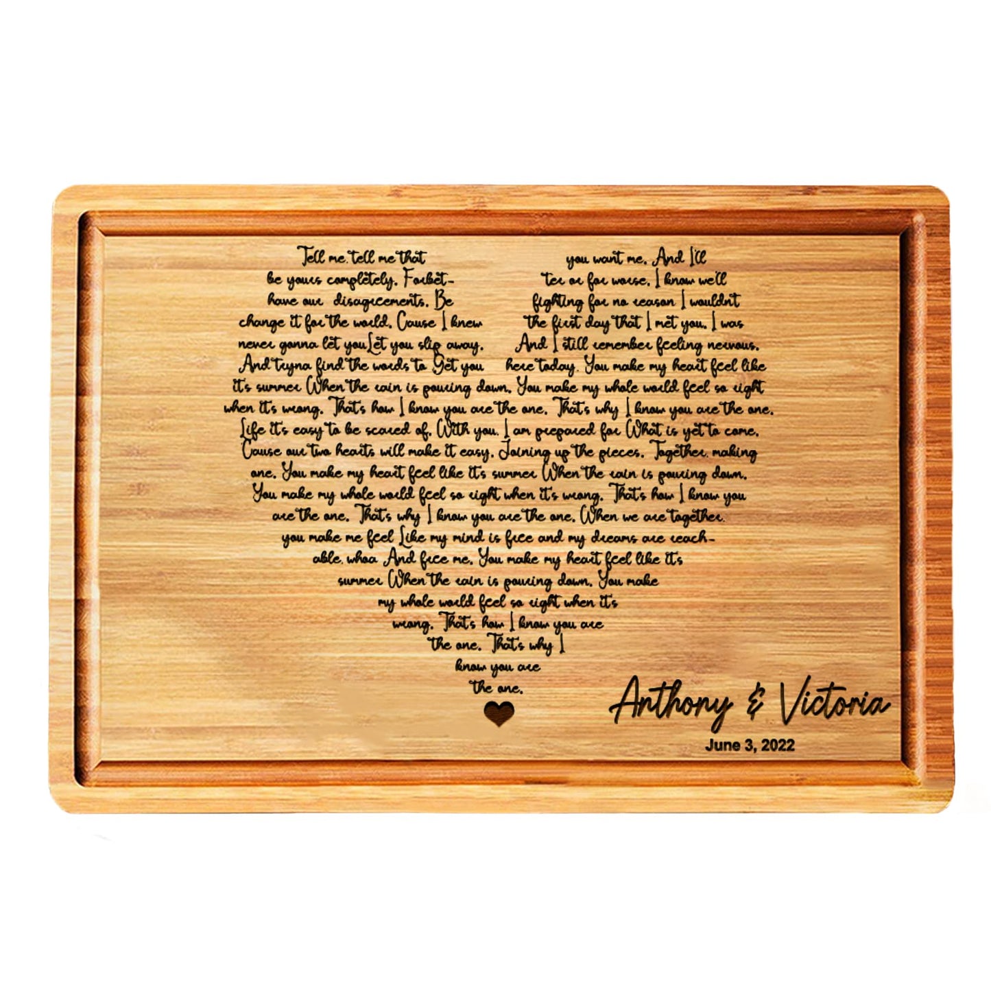 Personalized Cutting Board Wedding Heart Song Lyrics Couple Gifts - Anniversary Customized Romantic Gift for Her - For Him, For Husband, For Wife