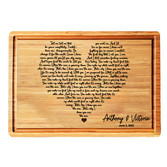 Personalized Cutting Board Wedding Heart Song Lyrics Couple Gifts - Anniversary Customized Romantic Gift for Her - For Him, For Husband, For Wife