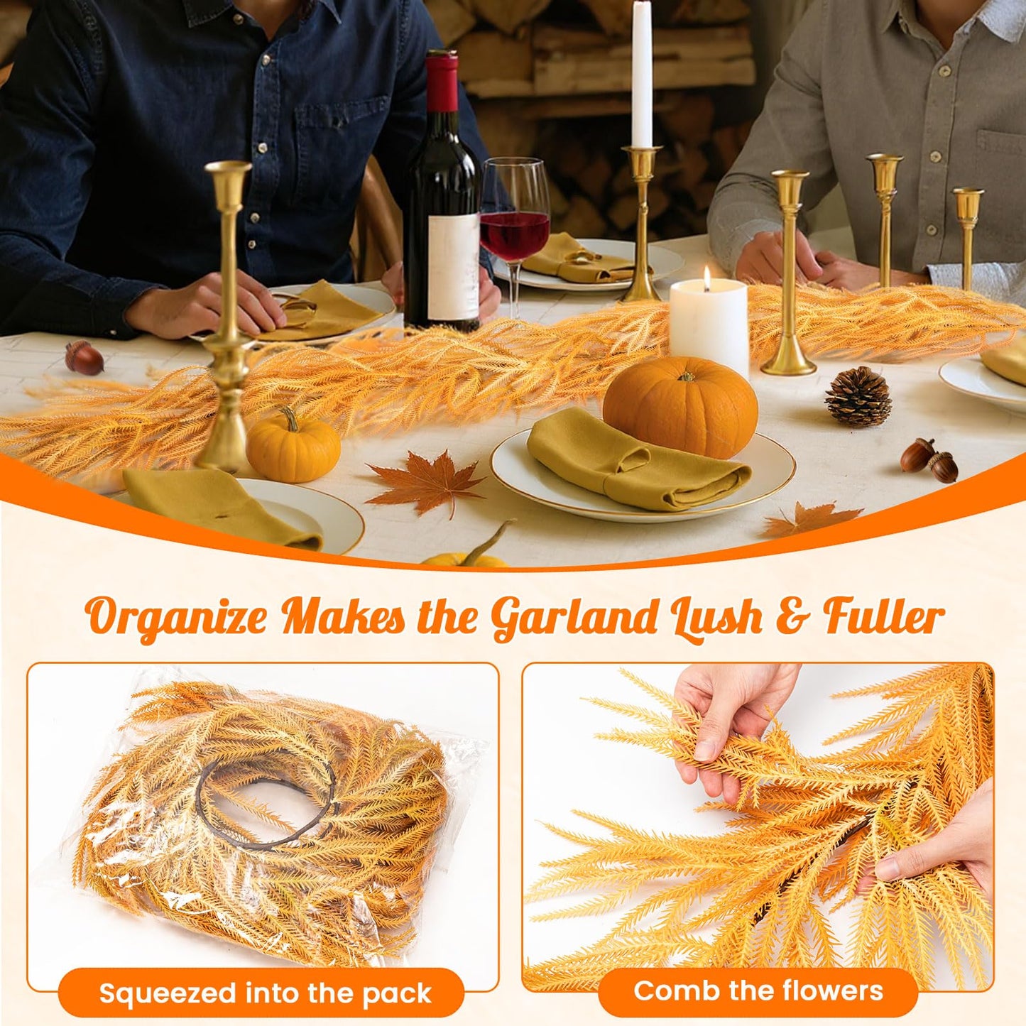 Noverlife 6FT Fall Garland for Mantle, Artificial Fall Leaf Garlands Gradient Autumn Hanging Norfolk Pine Garland, Harvest Faux Pine Wreath Fall Leaves Decor for Home Thanksgiving Halloween