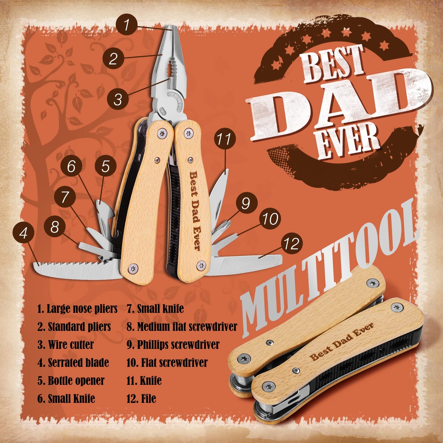 UNBOXMENT Fathers Day Dad Gifts, Best Dad Ever Gifts Basket, Retro Vintage Birthday Gifts for Dad Men, Tumbler Mug, Multitool, Keychain, Card, with Stylish Gift Box