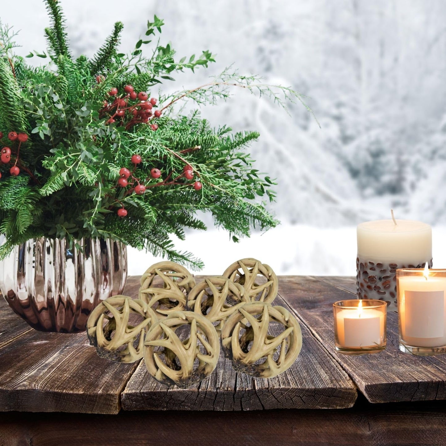 BestGiftEver Decorative Entwined Spherical Rattan Antler Ball 4.25" -Log Cabin Table Centerpiece Decoration"