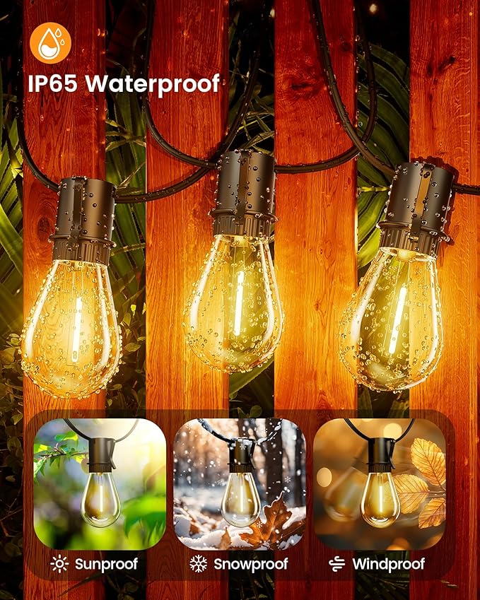 Torkase LED Outdoor String Lights 30FT Patio Lights with Shatterproof S14 Edison Bulbs, Dimmable Outside Hanging Light Connectable for Porch, Deck, Garden, Backyard, 2200K