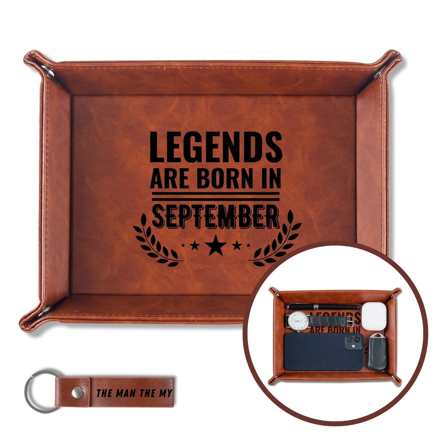 INNObeta Birthday Gifts for Men, Happy Birthday Valet Tray for Him, Male, Boyfriend, Son, Husband, Dad, Desktop Organizer PU Leather Tray - Legends are Born in September