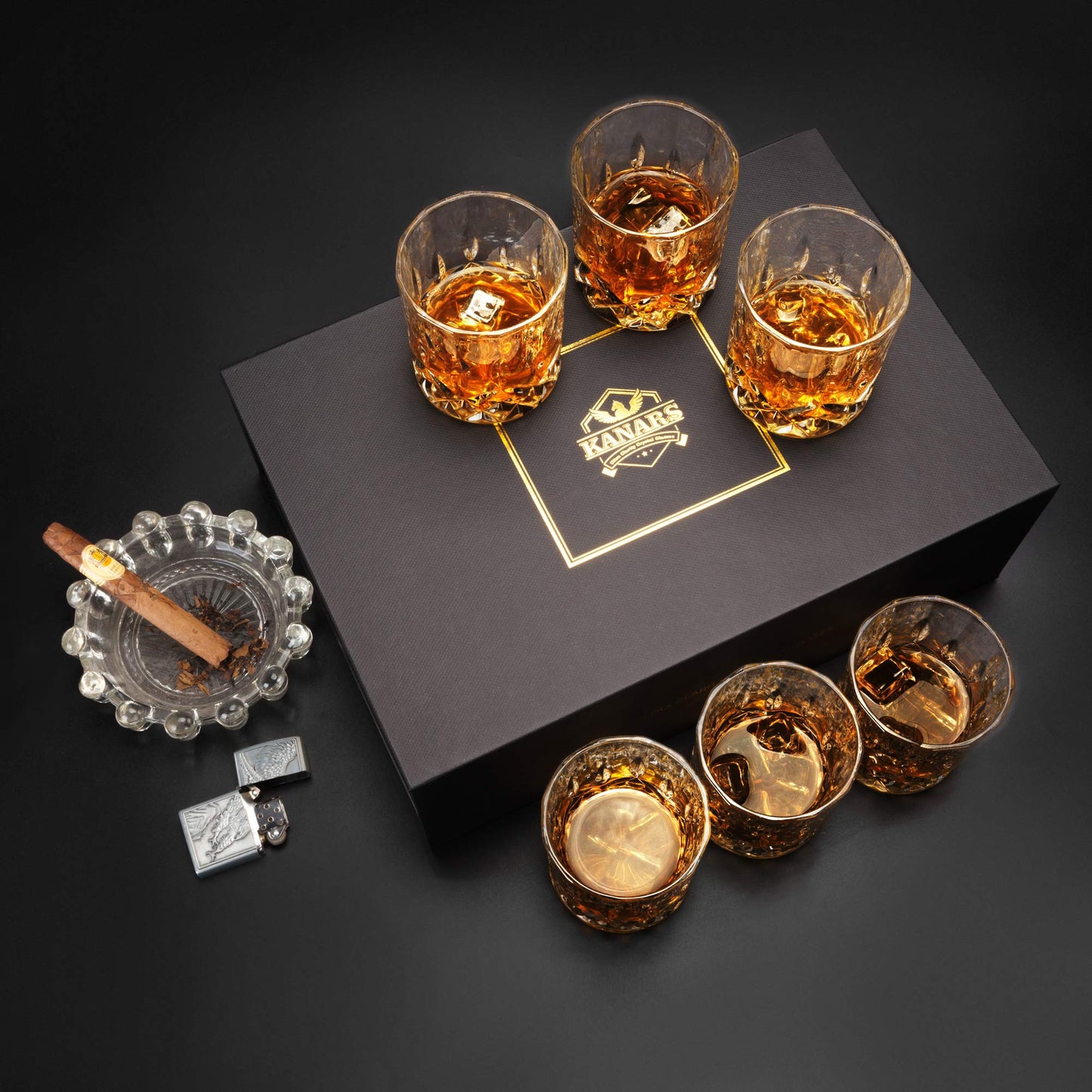 KANARS Whiskey Glasses Set of 6 with Elegant Gift Box,10 Oz Premium Old Fashioned Crystal Glass Tumbler for Liquor, Scotch, Cocktail or Bourbon Drinking, Gifts for Birthday Wedding Anniversary