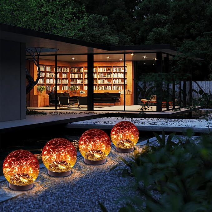Solar Globe Lights Outdoor Waterproof-Solar Balls-Solar Garden Lights-Orbs for Outside 4 Pack Cracked Glass Ball for Lawn Patio Yard Backyard Decorations
