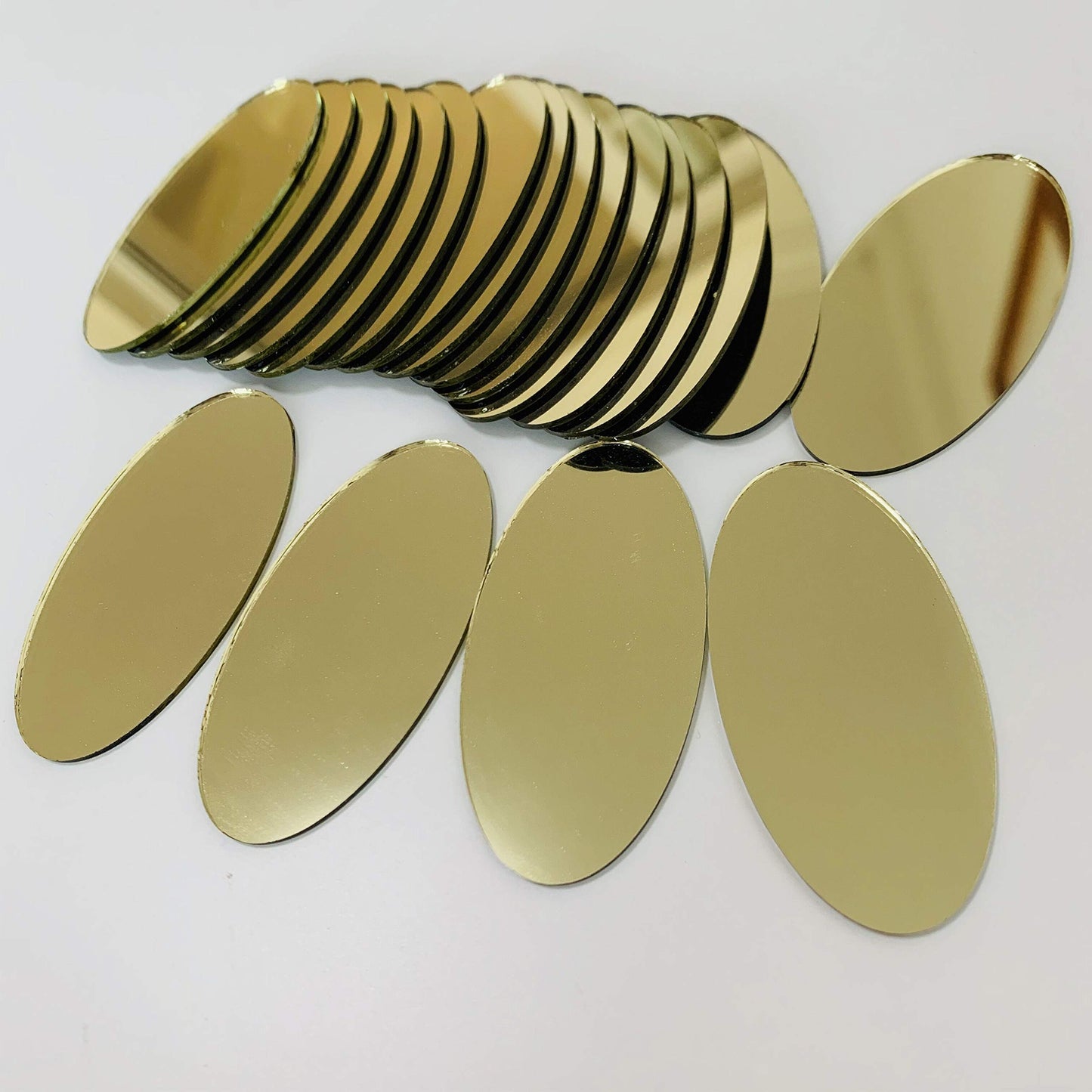 NUORUI 50pcs 2" x 1"" Oval Mirrors Mosaic Mirror Tiles for Craft Projects (Yellow Gold)"