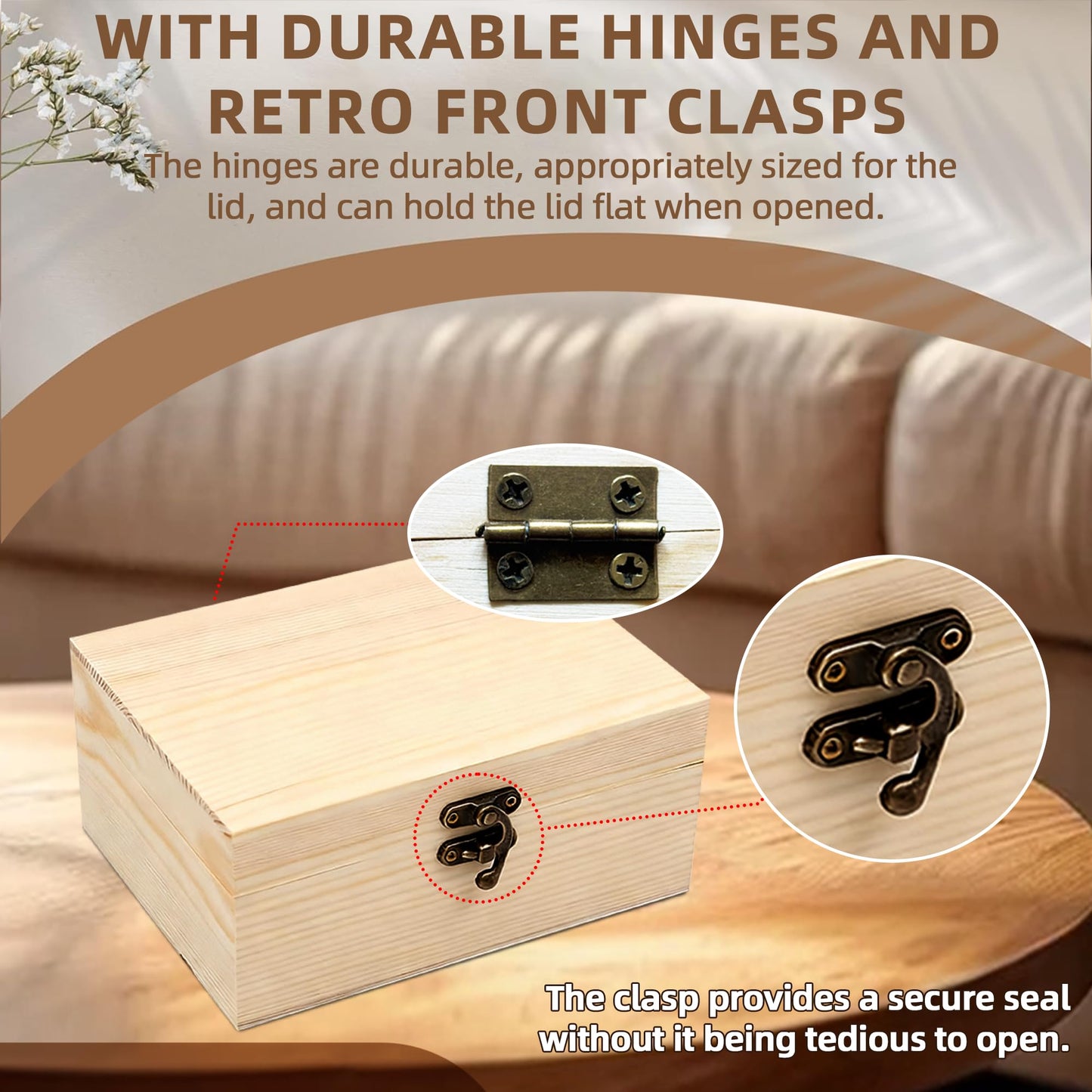 VIKOS Products Unfinished Unpainted Wooden Box with Hinged Lid for Crafts DIY Storage Jewelry Plain Pine Box - Small 6.7"x5.1""x3.1"" - 2-Pack"