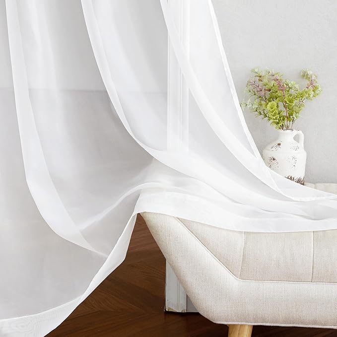 NICETOWN Sheer Curtains 90 inch Long for Living Room, Grommet Voile Sheer Lightweight Airy & Light Filtering Window Drapes for Bedroom/Nursery, Ivory, 2 Pieces, W54 x L90
