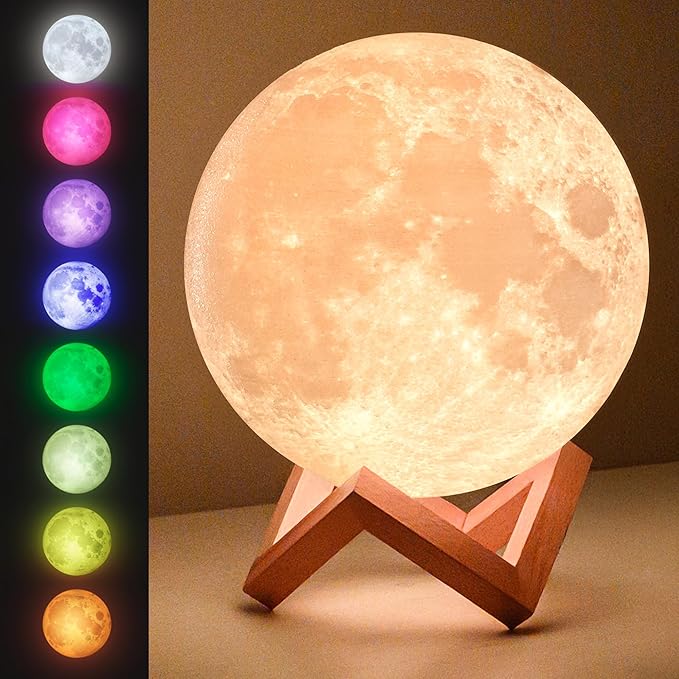 Mind-Glowing Moon Lamp - 3D Moon Night Light for Kids Bedroom - Globe Nightlight with Multi Color LED, Touch/Remote Control - Birthday Gift for Any Year Old Girls & Boys - Space Decor (7.1 inch)
