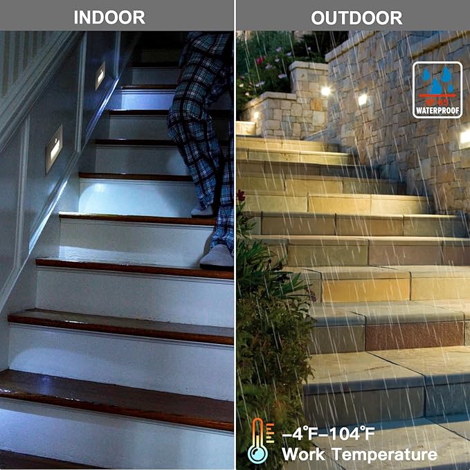 4-Pack Horizontal LED Step Lights, Motion Sensor & Dusk to Dawn, IP65 Waterproof, 3000K-5000K Adjustable, Anti-Glare Louvered, 3W 120V Stair Lights Indoor Outdoor, Bronze, ETL Certified