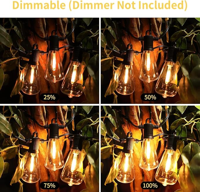 ZOTOYI Outdoor String Lights 50FT, Patio Lights with 27 LED Plastic ST38 Edison Bulbs(2 Spare), Waterproof IP65 Outside Hanging for Backyard, Garden, Cafe, Gazebo, PorchDimmable 2700K