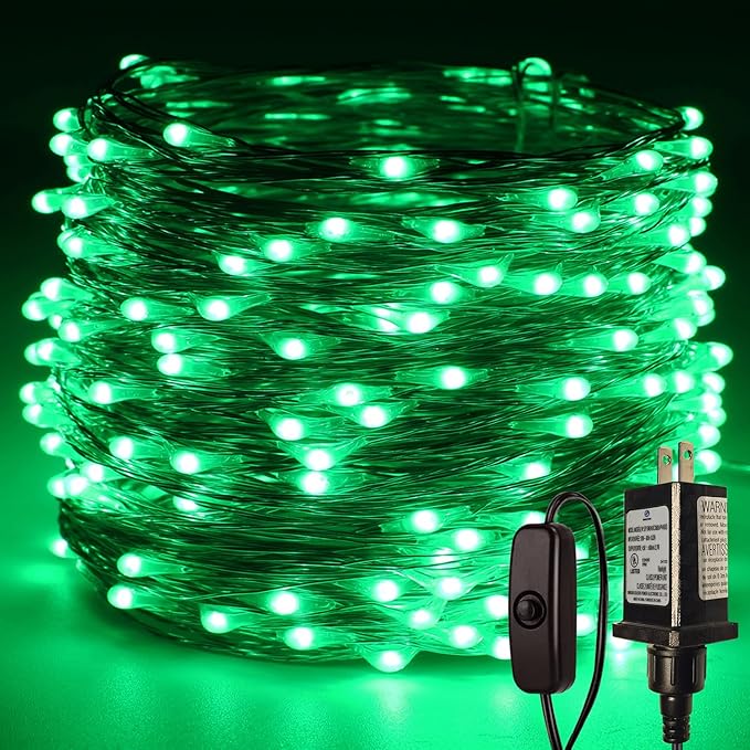 RUICHEN Plug in Fairy Lights with Switch, Waterproof 66 Ft 200 LED Silver Wire Starry String Firefly Lights for Bedroom, Patio, Garden, Balcony, Dorm, Green