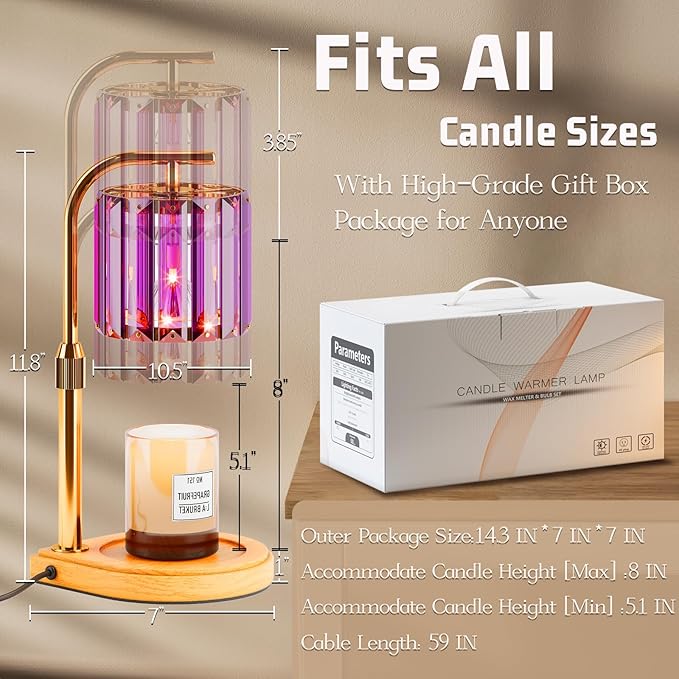 IN HAPPY Purple Candle Warmer Lamp with Timer and Dimmer, Electric Adjustable Candle Lamp Warmer, Birthday Gifts for Women, Mothers Day Gifts for Mom, Wax Warmer Lamp for Jar Candles with 2 Bulbs