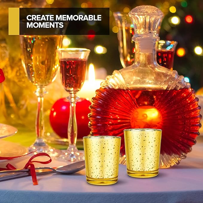 Stock Your Home Gold Votive Candle Holders Bulk Pack (36 Count), Tea Lights Candle Holder for Table Centerpiece, Christmas, Valentine, and Wedding Votive Candle Holders, Glass Votives Set