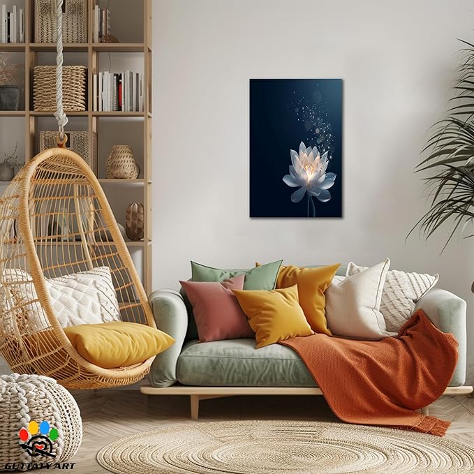 Zen Lotus Canvas Wall Art, Black White Zen Bathroom Wall Art Lotus Picture, Floral Spiritual Meditation Painting Artwork, lotus flower pictures bathroom decor zen painting for Yoga Spa 18x24 inch