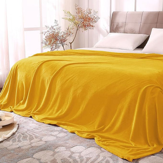 BEDELITE Fleece Blankets Queen Size Yellow Throw Blankets for Bed, Luxury Plush Cozy Fuzzy Blanket 90x90 inches, Super Soft Warm Lightweight Throw Blanket All Seasons Suitable