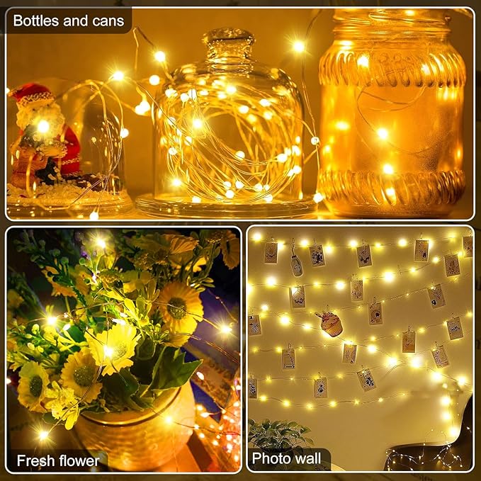 Aogist 100 Pack Fairy Lights 3 Modes 7ft 20 LED Waterproof,Battery Operated Silver Wire Firefly Starry Moon Mini String Lights for Mason Jars Christmas DIY Crafts Wedding Party Bedroom,Warm White