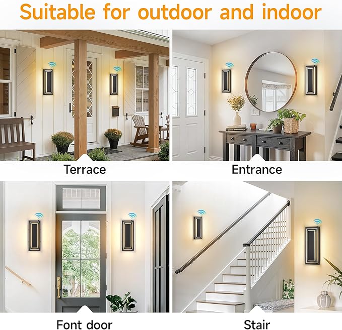 Dusk to Dawn Outdoor Wall Light,15.7 in Black Exterior Light Fixtures,2-Tier Waterproof Modern Outside Lights for House,Porch,Garage,Front Door,Patio with 24W 3000K Warm White Light,1 Pack