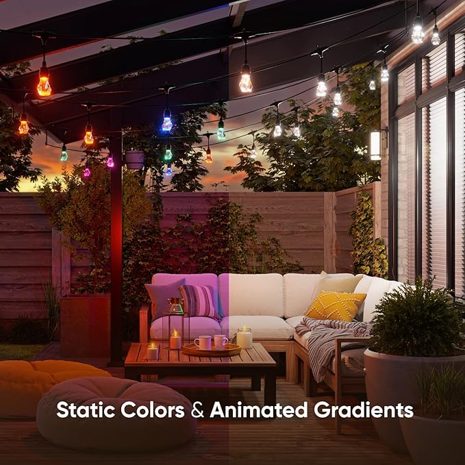 Nanoleaf Essentials Matter Smart Multicolor Outdoor String Lights Smarter Kit with Addressable RGBICW LED Bulbs, White and Color-Changing, Wi-Fi + Bluetooth, IP 65 Water Resistant (49ft, 20 Bulbs)