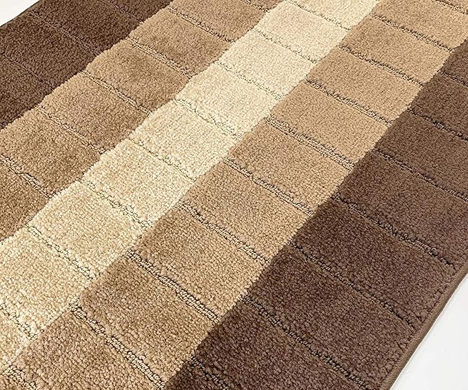 Custom Size Modern Geometric Pattern Carpet Runner Rug for Hallways, Slip Resistant Latex Rubber Backed, 31 inch Wide X Customized Length, Squares Brown, 31 inch X 17 feet