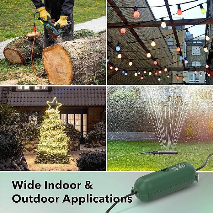 BN-LINK 7 Day Heavy Duty Outdoor Digital Stake Timer, 6 Outlets, Weatherproof, 2X Outdoor Extension Cord Safety Cover Waterproof, Fits 12/14/16 AWG Green