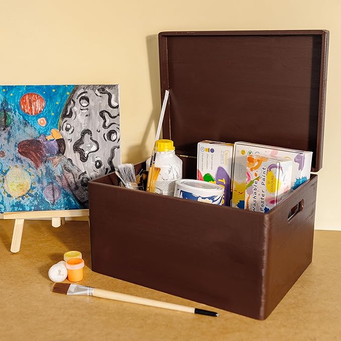 Large Brown Wooden Box Storage with Hinged Lid | 15.8 x 11.8 x 9.44 inches (+-0.5) | Gift Box Storage Document | Wood Keepsake Chest PRODUCT NOT INTENDED FOR 15 YEARS OR BELOW