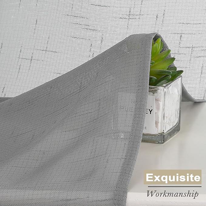 Aiyufeng Kirei Grey Sheer Kitchen Curtains 36 inch Length for Small Window, Faux Linen Textured Light Filtering Privacy Short Cafe Curtains for Living Room/Bedroom, 30Wx36L inch, Set of 2, Gray