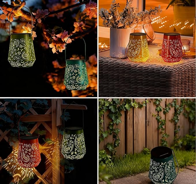 Solar Powered Flower Lights, Decorative Metal Courtyard Lights, 4 Colors, Terrace and Deck LED Pendant Lights (This is the Price for one, Indicate the Required Color, Randomly Send if not indicated)