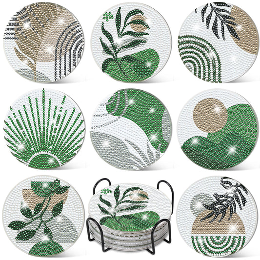 Ovveroche 8 Pcs Diamond Art Painting Coasters with Holder, Diamond Art Coasters Abstract Diamond Art Kits for Adults Beginner Craft Supplies