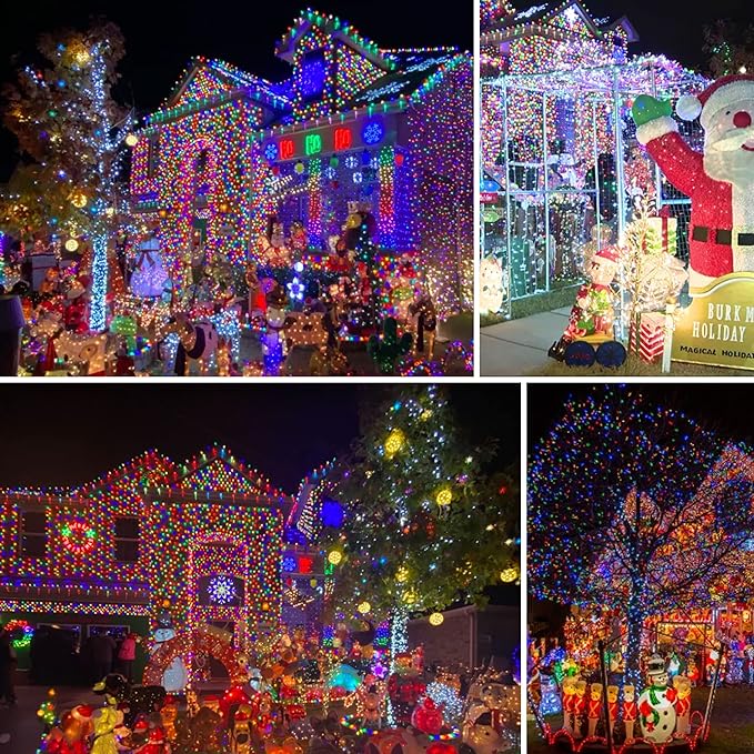Dazzle Bright 2 Pack Total 400LED 132FT Multi-Colored Christmas Solar String Outdoor Lights, Solar Powered with 8 Modes Waterproof Fairy Lights for Bedroom Patio Garden Tree Party Yard Decoration