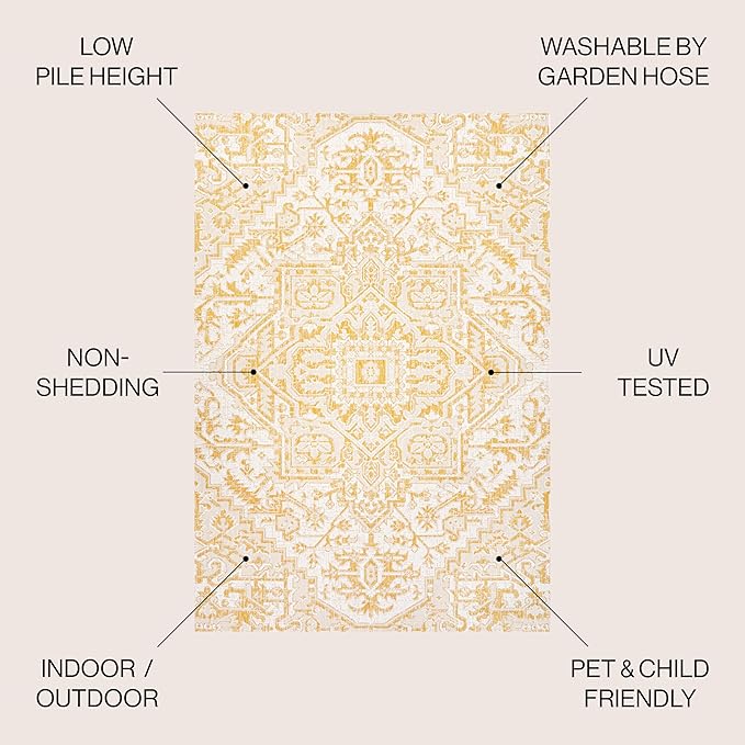 JONATHAN Y SMB105H-8 Estrella Bohemian Medallion Textured Weave Indoor Outdoor Area-Rug, Coastal Traditional Easy-Cleaning,Bedroom,Kitchen,Backyard,Patio,Non Shedding, 8 X 10, Cream/Yellow