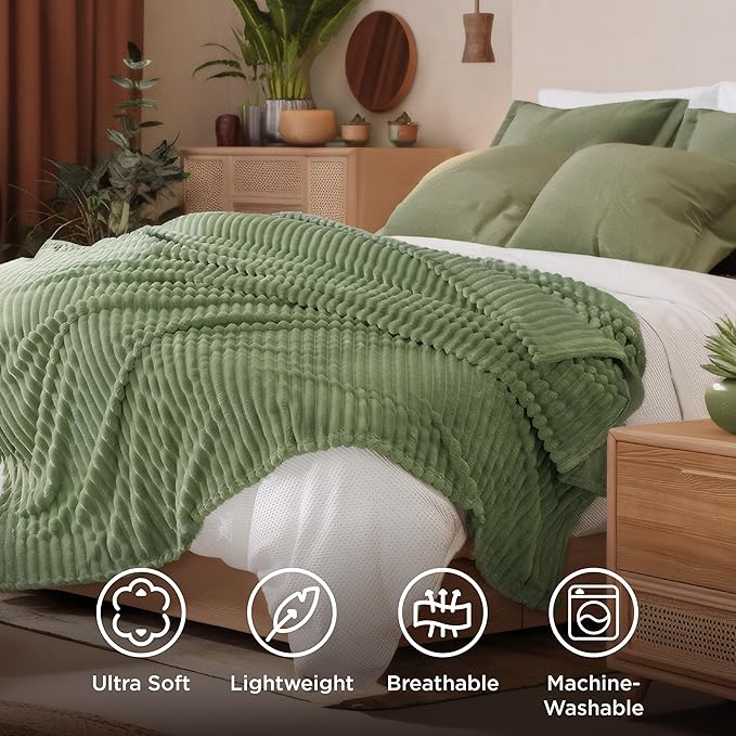 Bedsure GentleSoft Reseda Fleece Queen Blanket for Couch - Super Soft Cozy Blankets for Women, Cute Small Blanket for Girls, 90x90 Inches