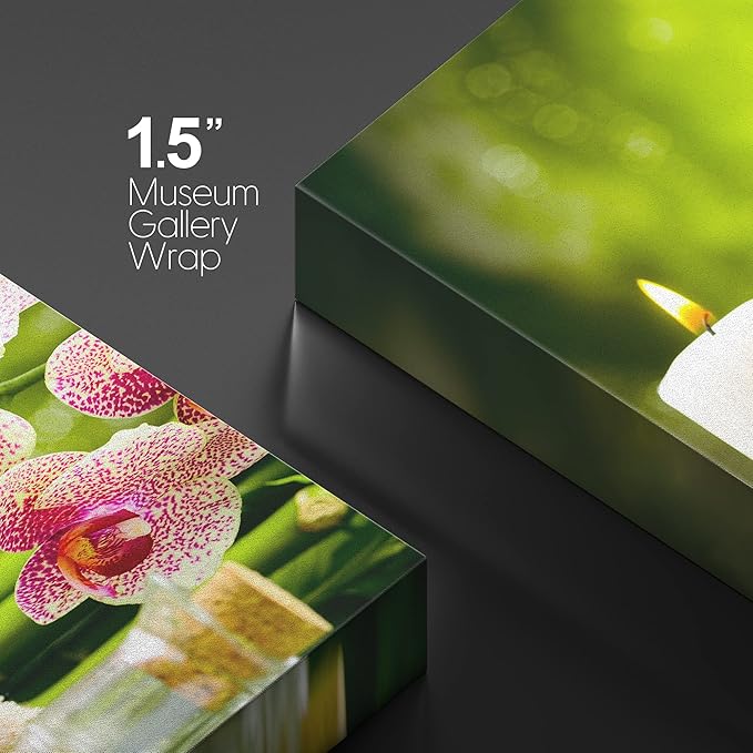wall26 Canvas Print Wall Art Massage Stones Zen Pink Orchid Flower Plants Candles Nature Wilderness Photography Realism Rustic Landscape Colorful for Living Room, Bedroom, Bathroom, Office - 24"x36"