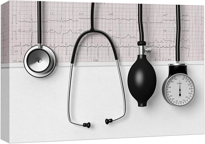 wall26 Canvas Print Wall Art Doctor Stethoscope Blood Pressure Pump Medical & Hospital Health Photography Realism Fitness Therapeutic Colorful Decorative for Living Room, Bedroom, Office - 24"x36"